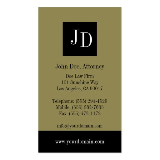Law Firm Gold/Black Banner Business Card Templates (back side)