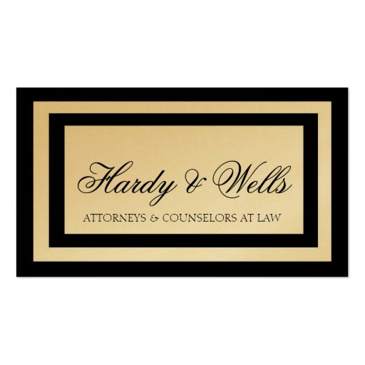 Law Firm Lawyer Attorney Black Borders Gold Paper Business Card Template (front side)