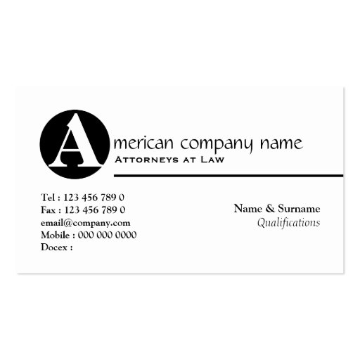 Law legal attorney monogram A Business Card (front side)