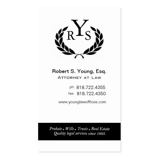 Law Offices Attorney Lawyer Laurel Wreath Monogram Business Card Template (front side)
