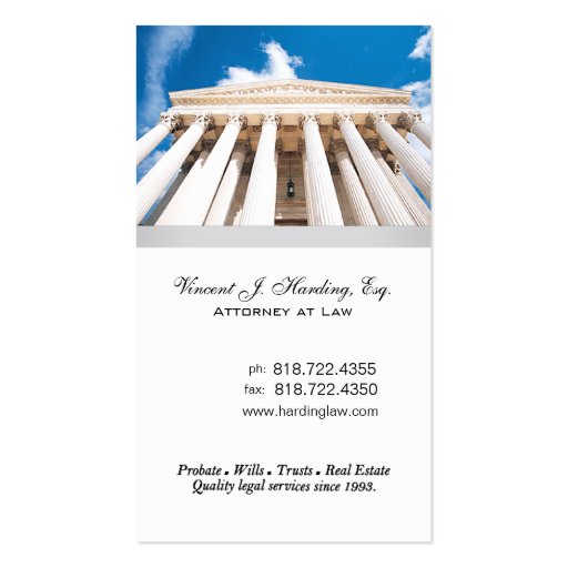 Law Offices Attorney Lawyer Pillars Supreme Court Business Card (front side)