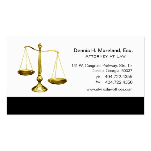 Law Offices Attorney Lawyer Scales of Justice Business Cards (front side)