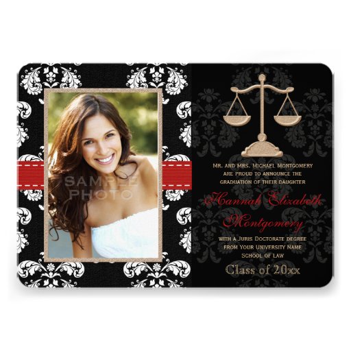 Law School Graduation Announcements Invitation Red (front side)