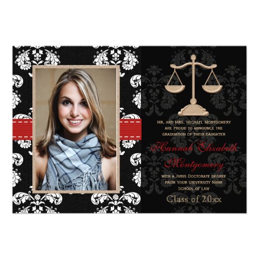 Law School Graduation Announcements Invitation Red (front side)
