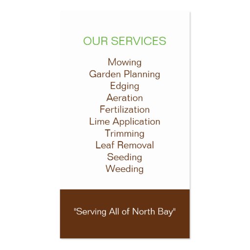 Lawn care and gardening Business Card (back side)