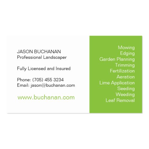 Lawn care and Yard Maintenance Business Card (back side)