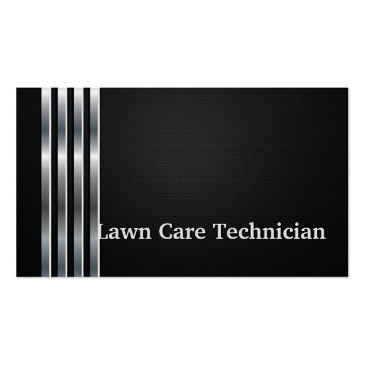 Lawn Care Technician Professional Black Silver Business Card (front side)