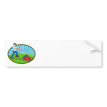 Lawn Mower Man Gardener Cartoon Bumper Sticker