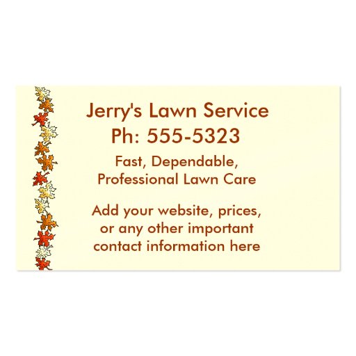 Lawn Service Business Card (back side)
