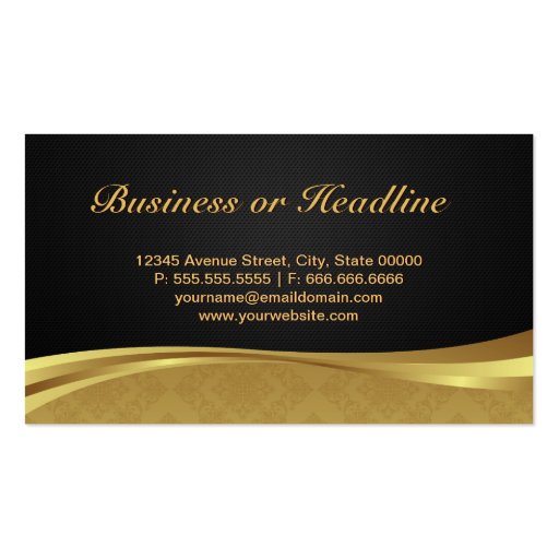 Lawyer Attorney Justice Elegant Black Gold Damask Business Card Templates (back side)