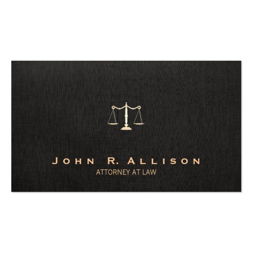 Lawyer Black Linen Look Scales of Justice Business Card Template (front side)