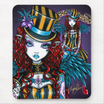 circus, gothic, fairy, fae, faerie, angel, carney, sideshow, top, hat, fantasy, corset, tattoos, wings, art, layla, myka, jelina, Mouse pad with custom graphic design