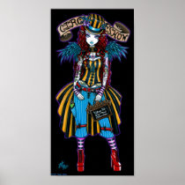 layla, steampunk, fairy, faerie, circus, tattoo, sideshow, gothic, goth, angel, top, hat, couture, octopus, roses, pink, red, steam, punk, fantasy, yellow, teal, corset, art, myka, jelina, Cartaz/impressão com design gráfico personalizado