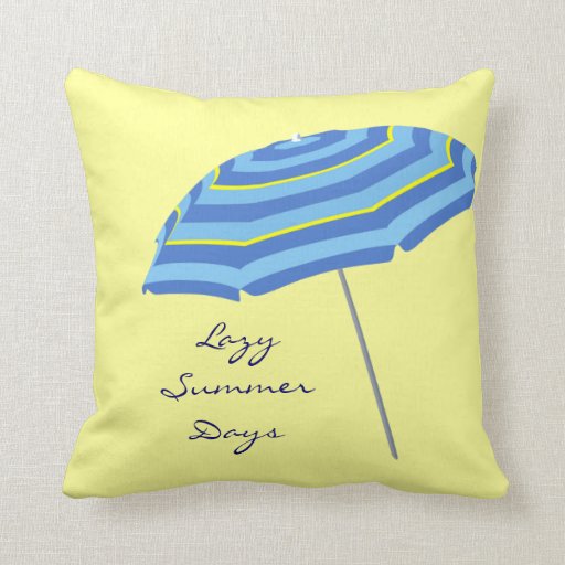 Lazy Summer Days Beach Pool Umbrella Blue Yellow Throw Pillows Zazzle