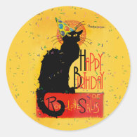 Le Chat Noir - Happy Birthday Greetings Classic Round Sticker