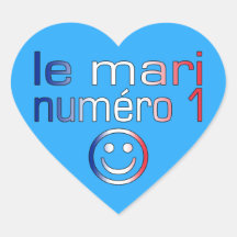Le Mari Numéro 1 - Number 1 Husband in French Heart Stickers