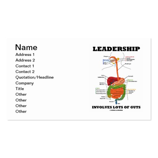Leadership Involves Lots Of Guts (Anatomy) Business Card Template (front side)