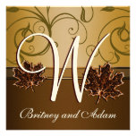 Leaf Gold Chocolate Brown Fall Wedding Invitations