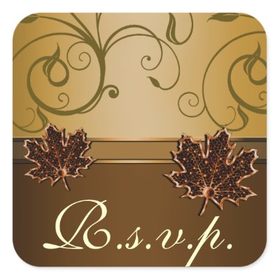 Leaf Gold Chocolate Brown Fall Wedding Seals Square Sticker
