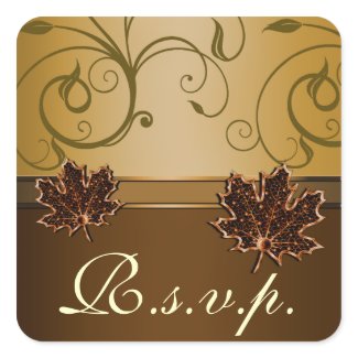 Leaf Gold Chocolate Brown Fall Wedding Seals sticker