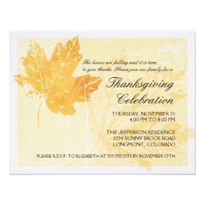 Leaf Imprint Thanksgiving Celebration Invitations