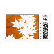 Leaf on Leaf Orange White Postage Stamp