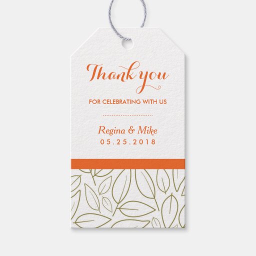 Leaf Pattern Thank You Wedding Gift Tag Zazzle