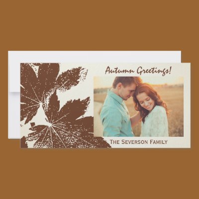 Leaf Print Autumn Greetings Photo Card Template by loraseverson