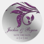 Leaf Save Date Wedding Stickers Purple Sparkle