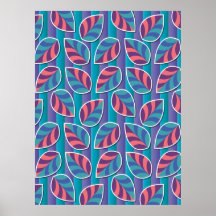 Leafs on Stripes Blue Poster