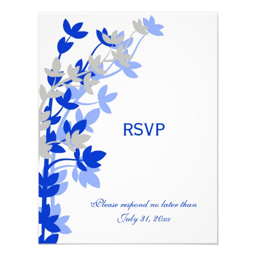 Leafy Elegance In Blue Silver RSVP Cards Custom Invitation
