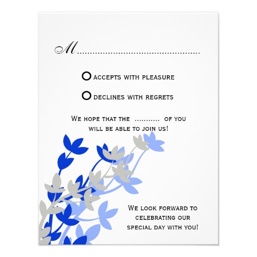 Leafy Elegance In Blue Silver RSVP Cards Custom Invitation