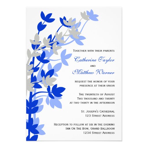 Leafy Elegance In Blue Silver Wedding Invitation