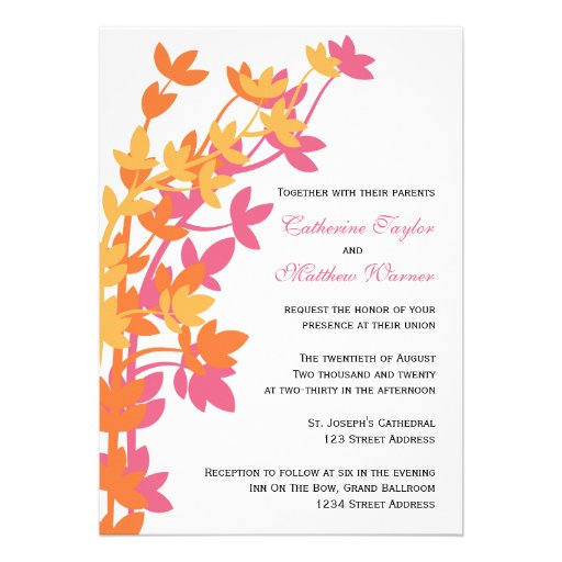Leafy Elegance In Honeysuckle Delight Wedding Personalized Invites