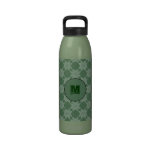 Leafy pattern on olive green drinking bottles