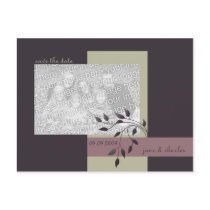 Leafy Plum & Rosy Brown Photo Save the Date postcards by CSWedding Leafy Plum & Rosy Brown Photo Save the Date postcards