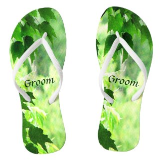 Leafy Wedding Groom Flip Flops