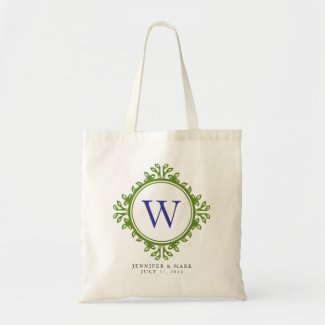 Leafy wreath green monogram personalized tote canvas bags