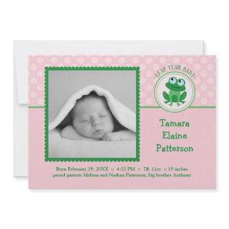 Leap Year Girl Photo Birth Announcement Invitation invitation