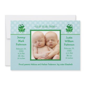 Leap Year Twins Photo Birth Announcement Invitatio invitation