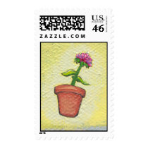 Leaping flower pot floating to anywhere fun ART postage