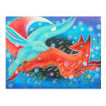 Leaping Fox with Hare. Postcard