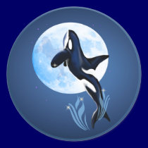 Leaping Orca and Full Moon Sticker