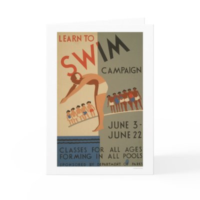 Learn To Swim NYC 1940 WPA Greeting Card by lc_wpa