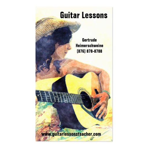 Learning to Play -Acoustic Guitar  Music Lessons Business Card (front side)