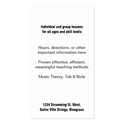 Learning to Play -Acoustic Guitar  Music Lessons Business Card (back side)