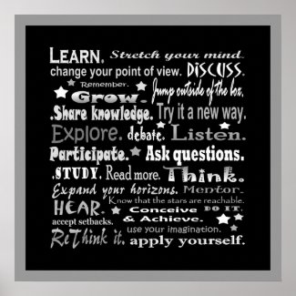learning words collage in black poster