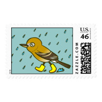 Least Flycatcher walks in the rain Postage stamps