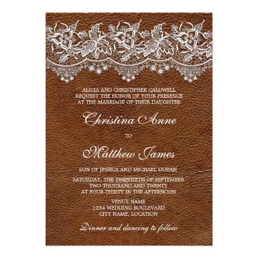 Leather and Lace Look Wedding Personalized Invite