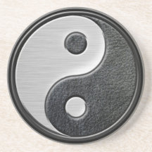 Leather and Steel Effect Yin Yang Graphic Drink Coaster